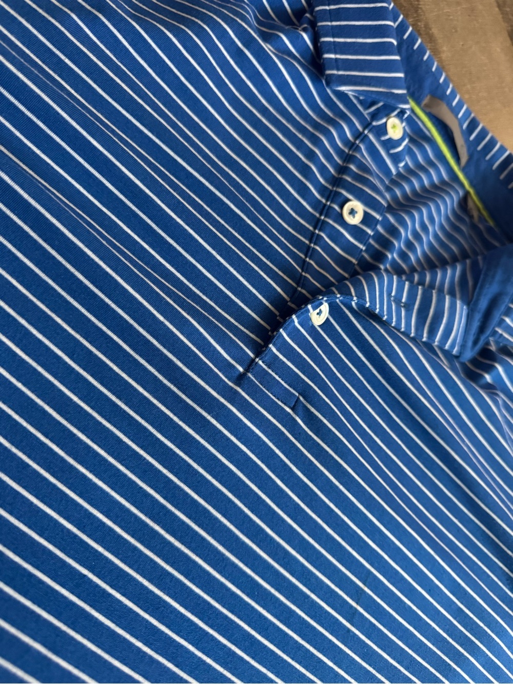 tasc Men's Size Medium Blue Stripe Golf Polo with Button Placket